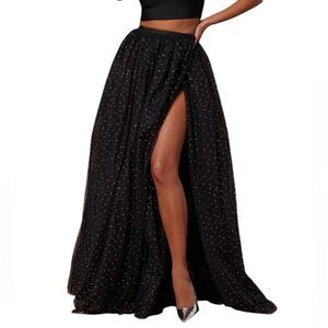 Fashion Nova Black Glitter Maxi Skirt(Size Small)